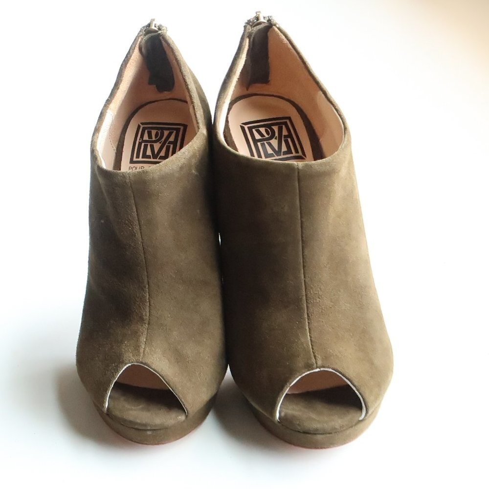 Pour La Victoire Moss Green Suede Leather Peep Toe Stiletto Heel Bootie Shoes 6 - Picture 12 of 15